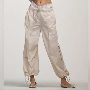 Anthropologie Daily Practice Base Jump Parachute Pants Cargo Medium Beige White